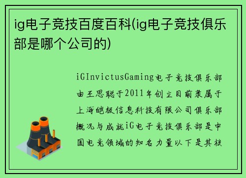 ig电子竞技百度百科(ig电子竞技俱乐部是哪个公司的)